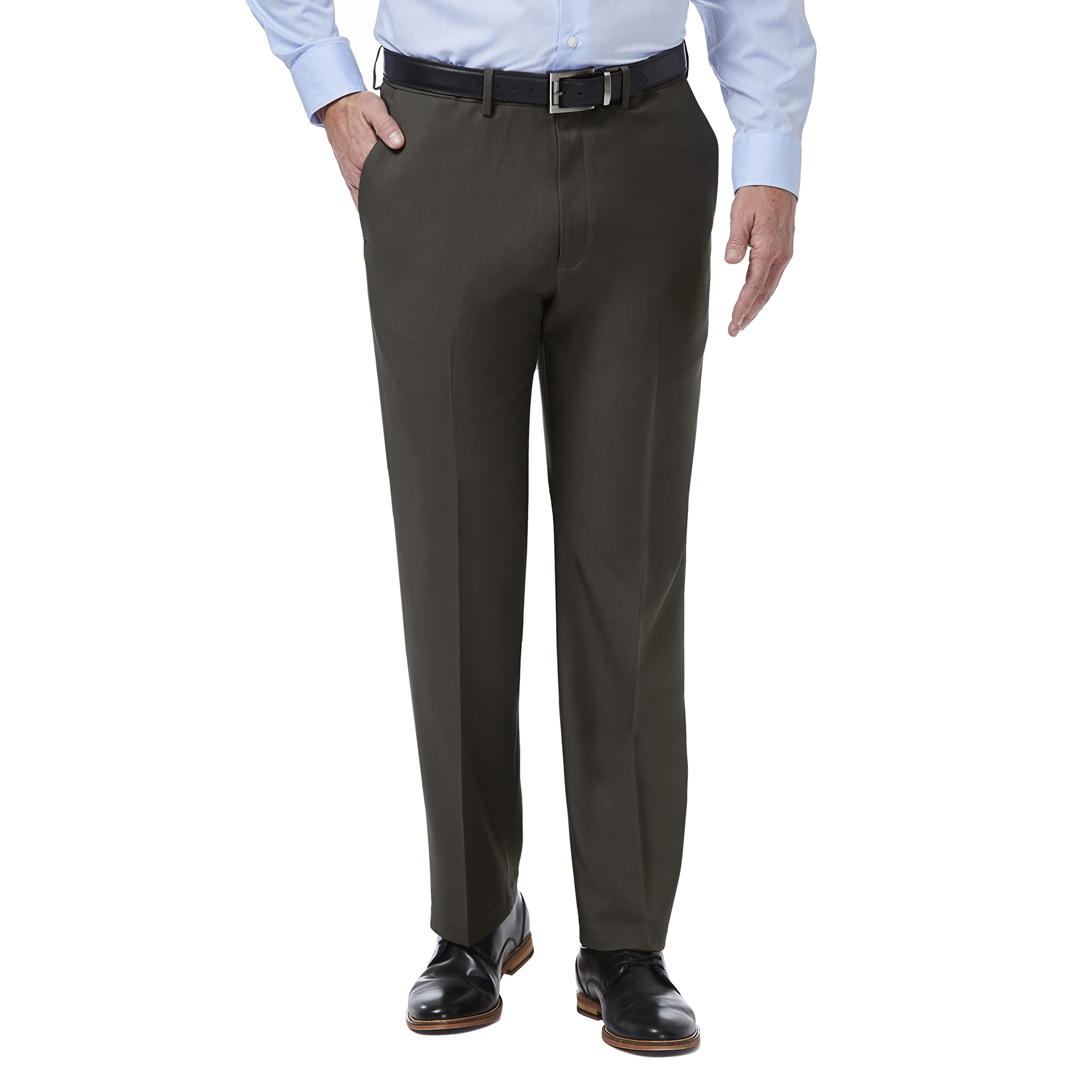 Haggar Mens Premium Comfort Classic Fit Flat Front Expandable Waist Pant Charcoal 40Wx29L