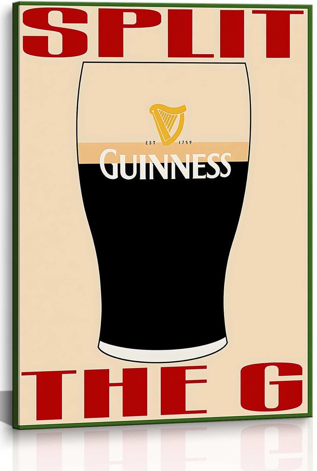 Stout Wall Art Split the G Canvas Wall Decor Irish Bar Poster Vintage Paintings Prints for Kitchen Bar Man Cave Home Decor 12x16in Framed (12" Wx16 H)