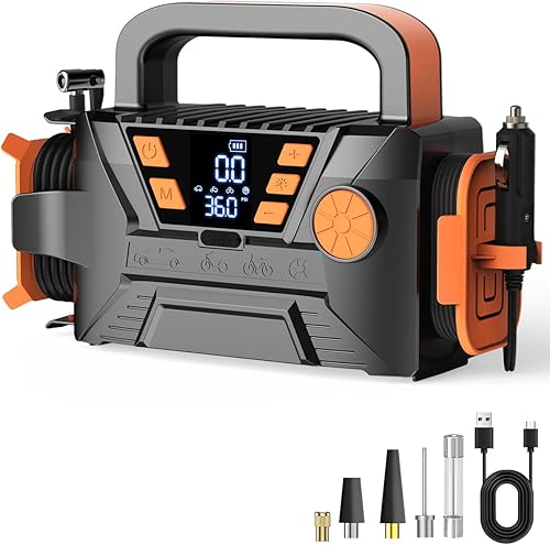 Compresor de aire portátil para inflado de neumáticos, bomba de aire de neumáticos con función de memoria, bomba automática de 12 V CC con medidor