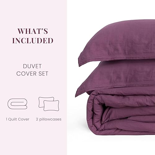 Miniatura 7 de S VICTORY SYMBOL Juego de funda de edredón 100% lino, 3 piezas, tamaño Queen, ropa de cama de lino francés lavado natural (1 funda de edredón y 2