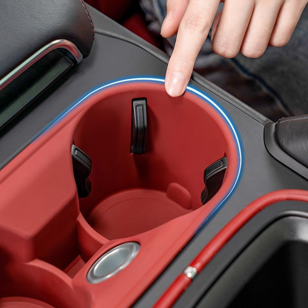 Fits for Porsche Macan Accessories 2022-2026, 2pcs/Set Silicon Center Console Organizer Tray, Cup Holder Storage Box Protective Pad Interior Decoration (2pc red for 2022-2026)