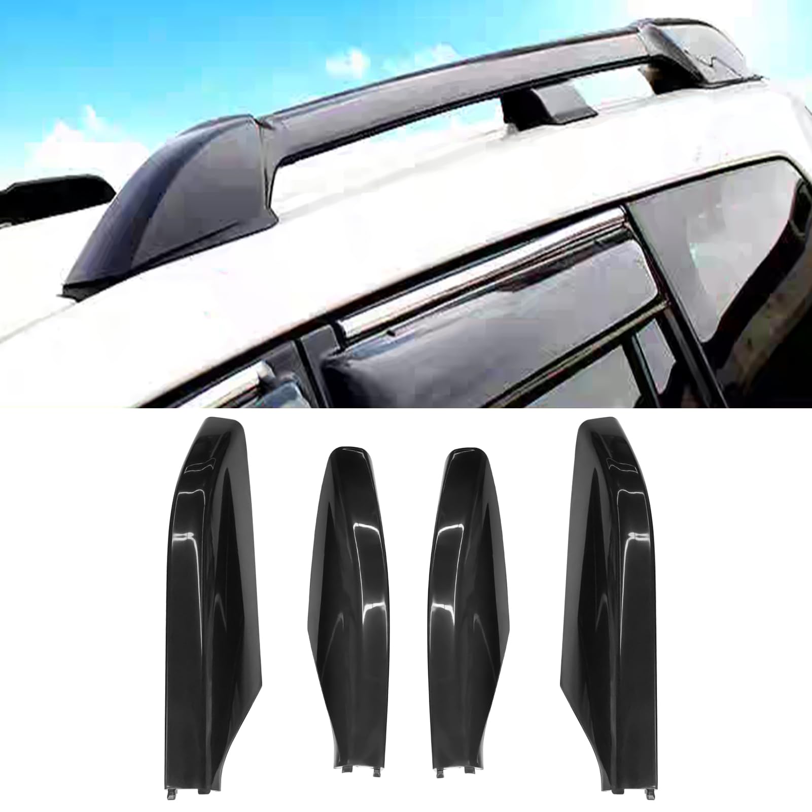 TTCR-II Compatible with 2003-2009 Toyota Land Cruiser Prado FJ120 Roof Rack Cover, for 2003-2009 Toyota Lexus GX470 J120 Cargo Luggage Rack Rail End Cover Shell 4 Pcs (Gloss Black)