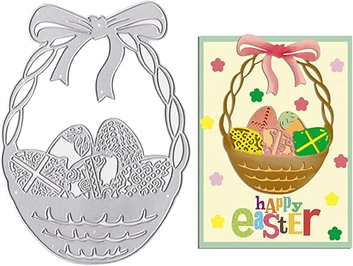 Troqueles de corte de cesta de huevos de Pascua para hacer tarjetas, huevos de Pascua Bakcground troquelados, cesta de Pascua, arco en relieve,