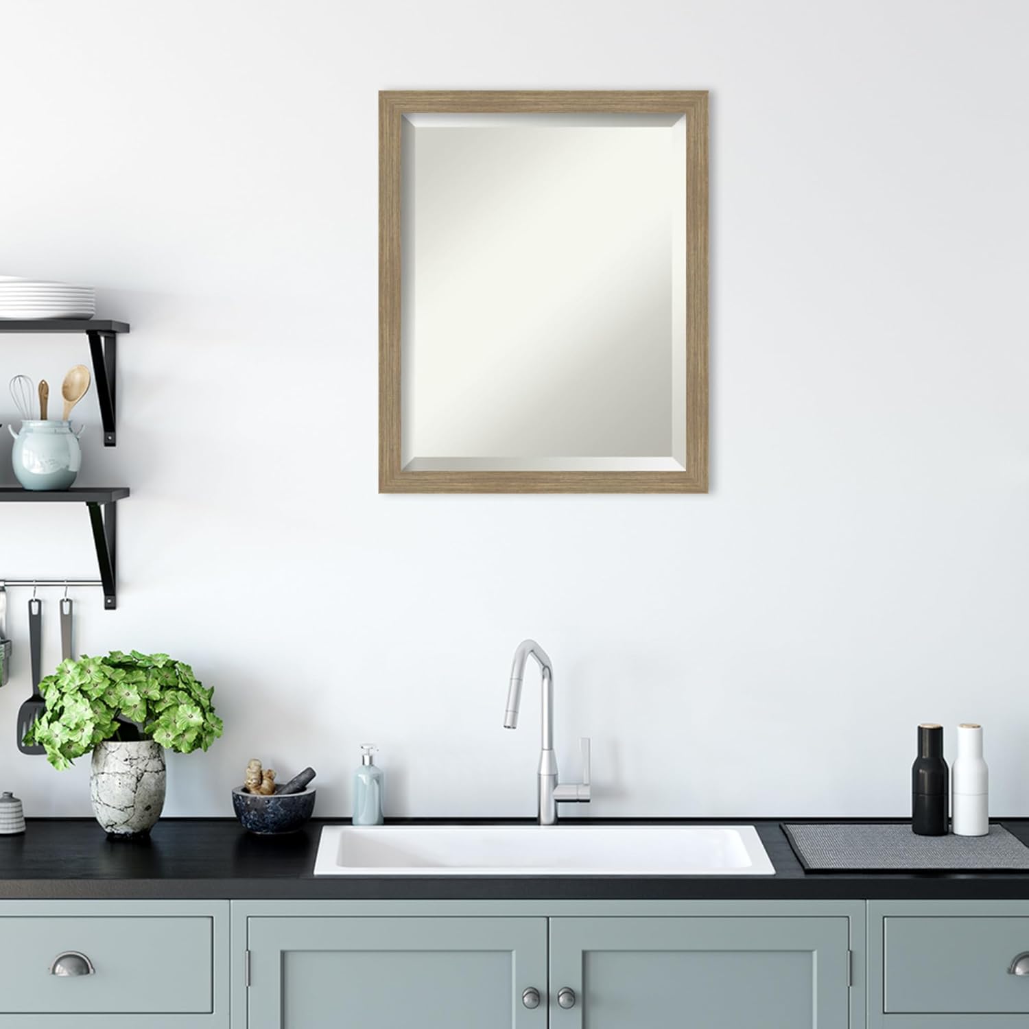 Amanti Art Bathroom Mirror for Over Sink, Woodgrain Stripe Vanity Mirror, Wood Frame, Hangs Horizonally and Vertically, Bathroom Wall Decor, Beveled Edge