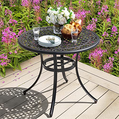 Image of NUU GARDEN 35 inch Round Patio Bistro Table, Cast Aluminum Round Outdoor Bistro Table with Umbrella Hole for Poolside, Deck, Porch, Backyard, Balcony, Black with Antique Bronze Edge