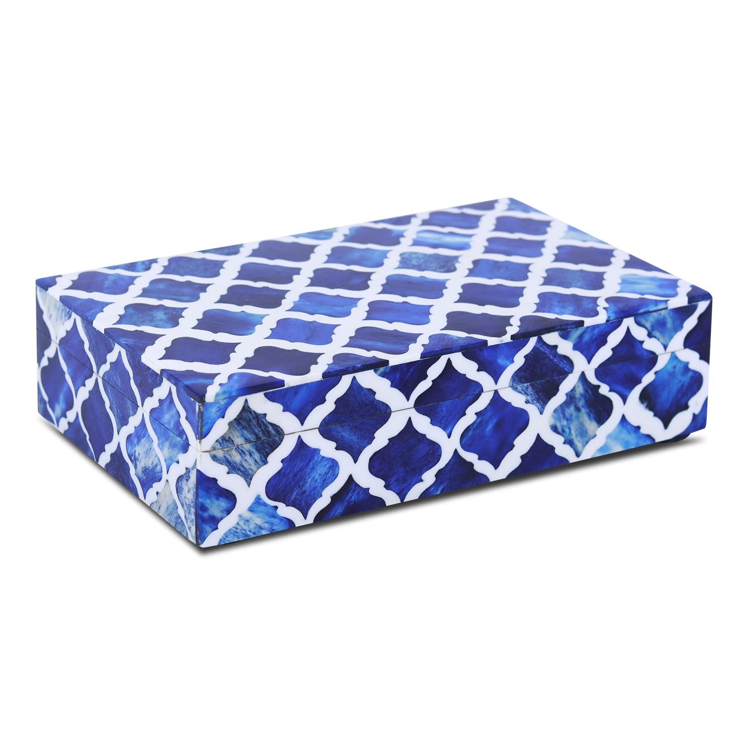 Handicrafts Home Handmade Moroccan Pattern Inspired Decorative Box - Small Storage Organizer for Neck Chains, Watches, Memory Keepsakes - Boho Style Treasure Box, Multipurpose Gift - Blue, 8x5x2