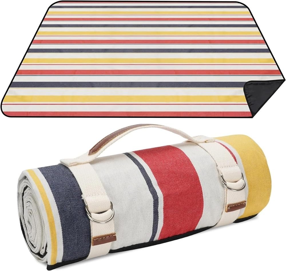 Couverture de Pique-Nique imperméable et Portable avec Sangle de Transport for Tapis de Plage ou fête de Camping en Plein air en Famille Couverture Pique Nique(Rainbow Stripes,200cm X 200cm)