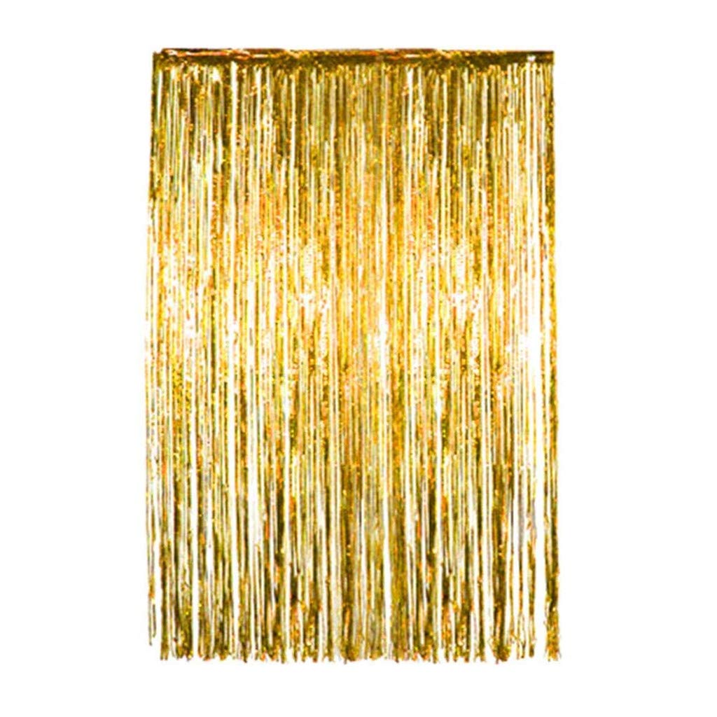 FABSELLER Metallic Foil Fringe Door Rain Curtain Tinsel Curtain Backdrop Shimmer Tassel Curtains Party Decoration for Christmas Birthday Wedding Photo Banquet, 92x245cm (Gold)