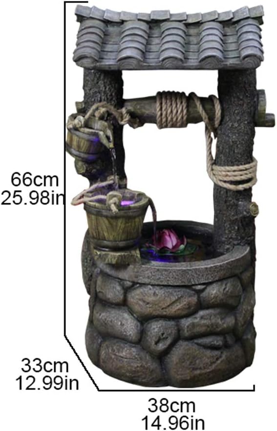 Indoor and outdoor floor water fountain 26 inches high cascading resin well rock for yard garden tabletop decoration