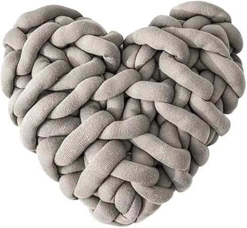 Almohada de nudo tejida a mano Cojín de felpa de corazón Almohada de juguete Sofá Almohada Decoración del hogar Regalo 11.0 in 11 pulgadas (gris)