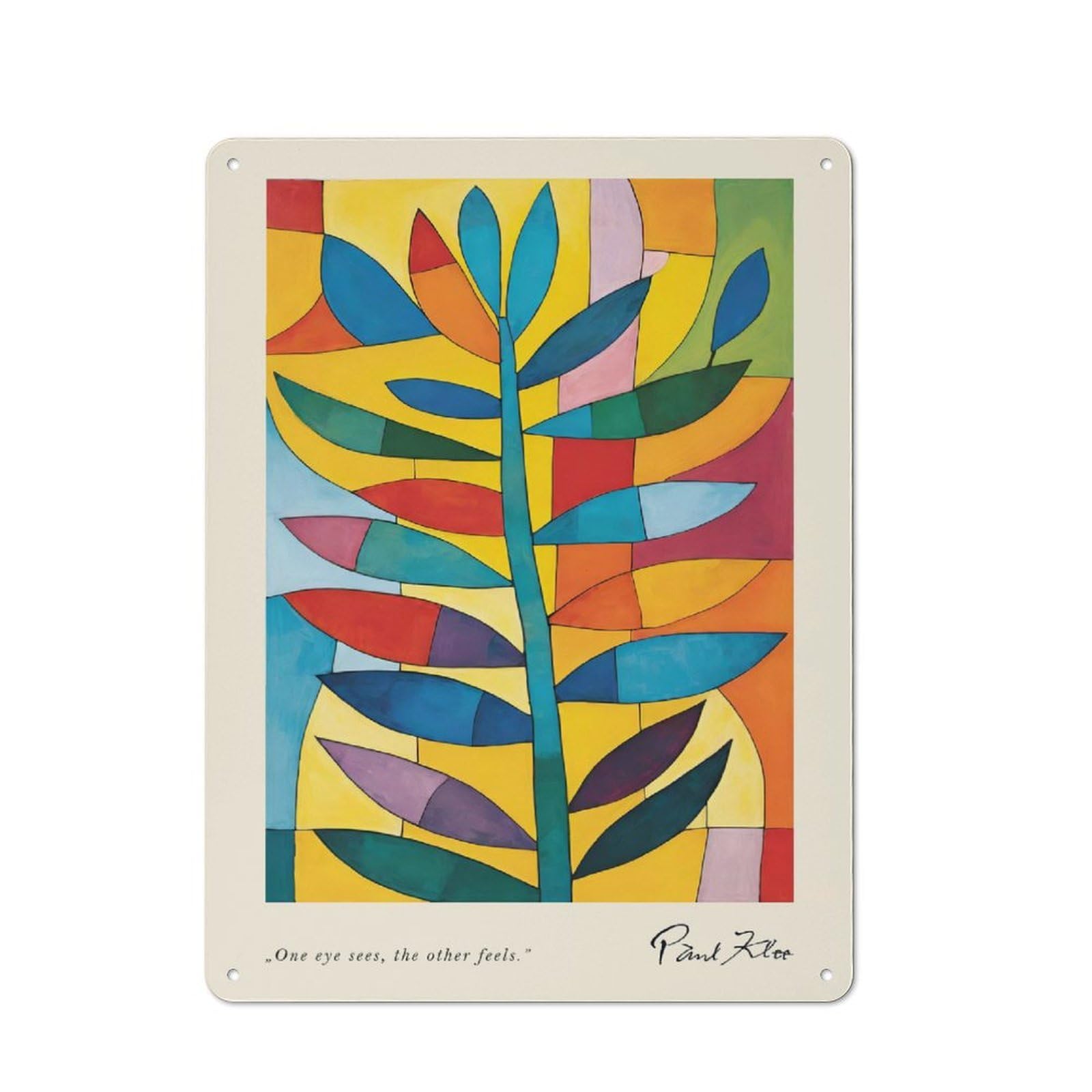 Junmoney Style-2 Tin Wall Plaque 40X30cm With Colorful Paul Klee Leaves For Studio Or Craft Room, For Kitchen, Dining Room And Home Bar Wall Decor