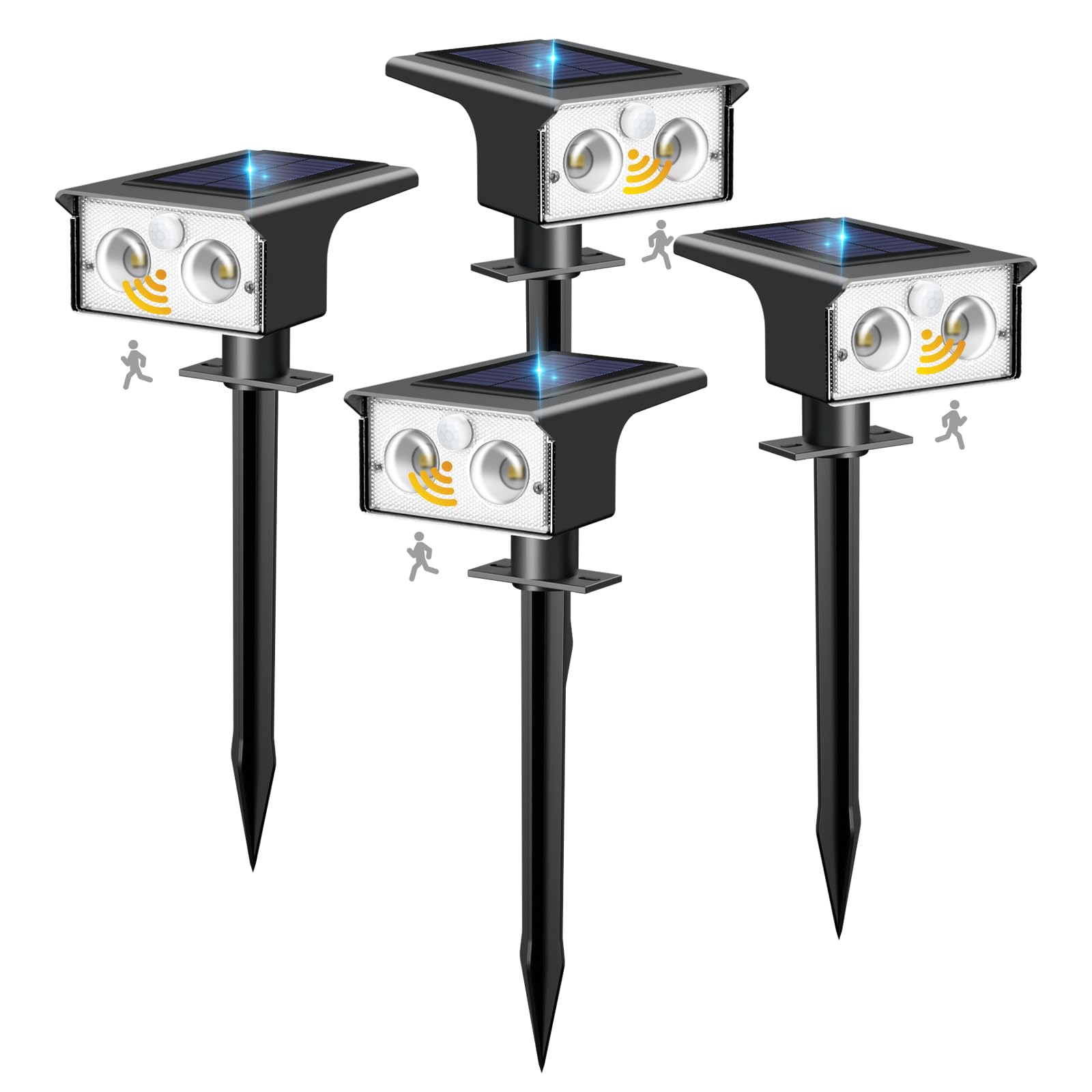 btfarm Solar Spot Lights Outdoor Waterproof 4 Pack 3 Modes Motion Sensor Lights Solar Powered Spotlights 2-in-1 Auto