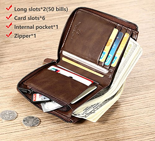 Men's Wallet, Genuine Cowhide Leather Wallet With Zipper Coin Pocket for Men2