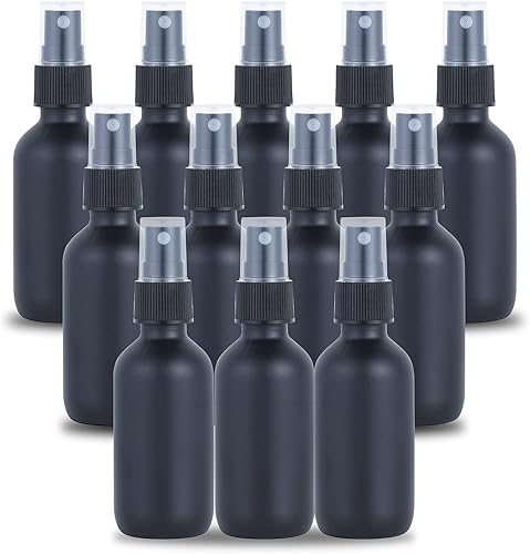 Miniatura 40 de Botella pulverizadora de vidrio de 2 onzas, botellas de vidrio Boston de niebla fina con pulverizador de niebla fina negra, botellas pequeñas