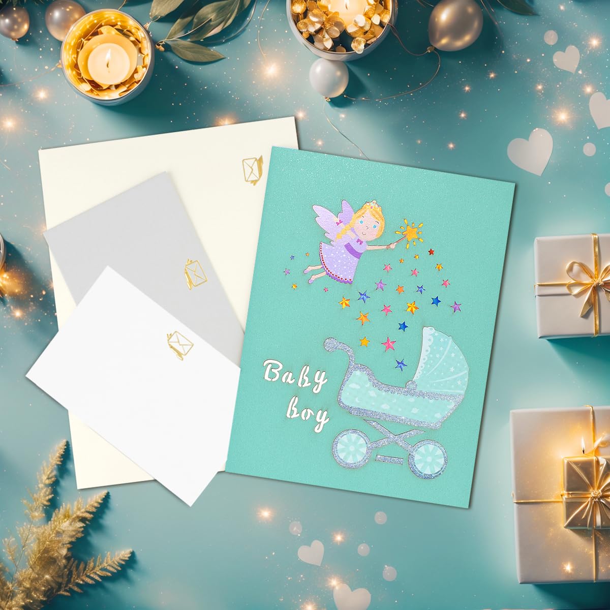 CNLITIHEKA New Baby Pop Up Card for Boys Welcome New Baby Cards, for Shower Newborn, Congratulations, blue, 6 inches by 7.9 inches - Image 4