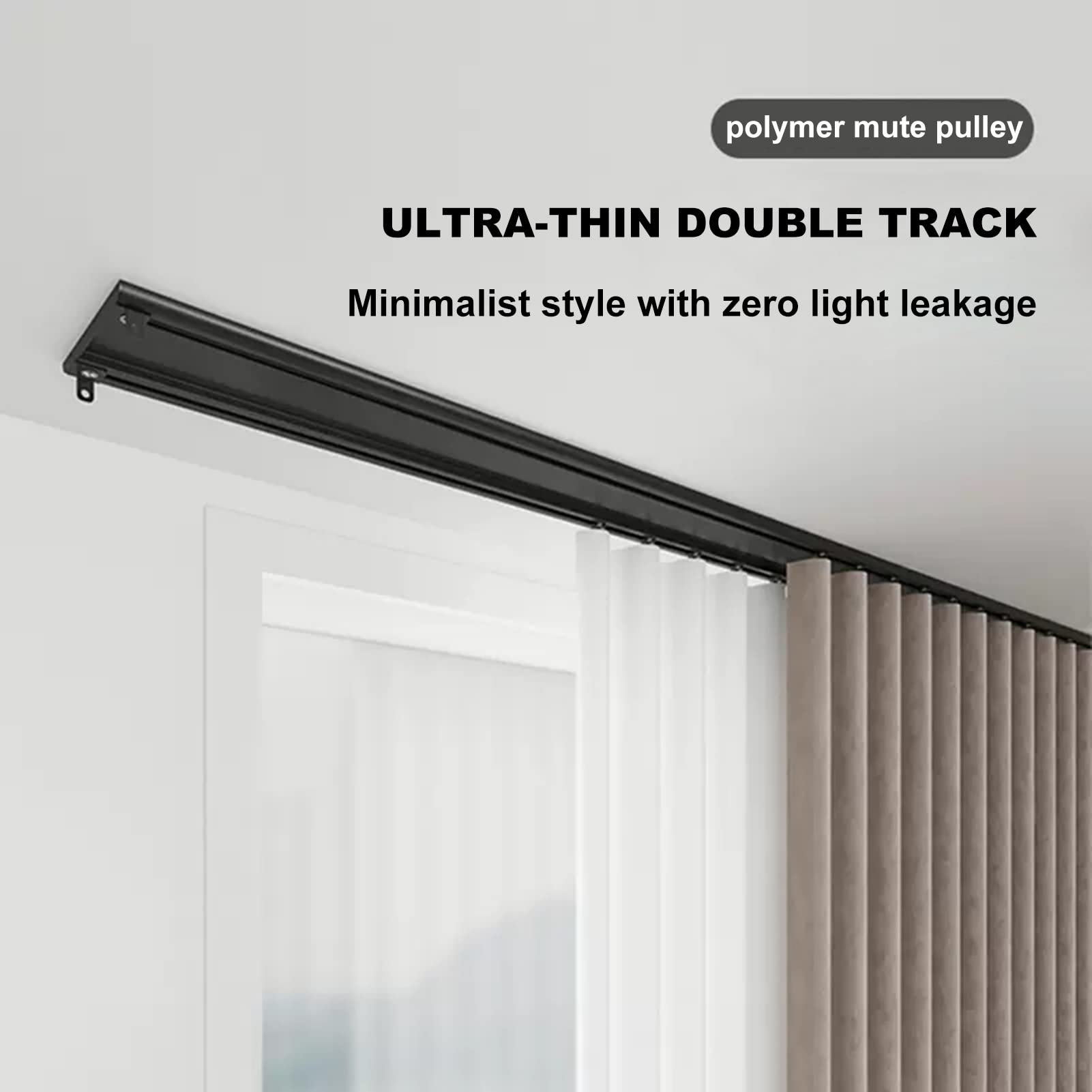 Rideau de plafond ultra fin siamois à double rail en alliage d'aluminium pour salon, chambre à coucher, séparateur de plafond suspendu - 1,5 m - Blanc