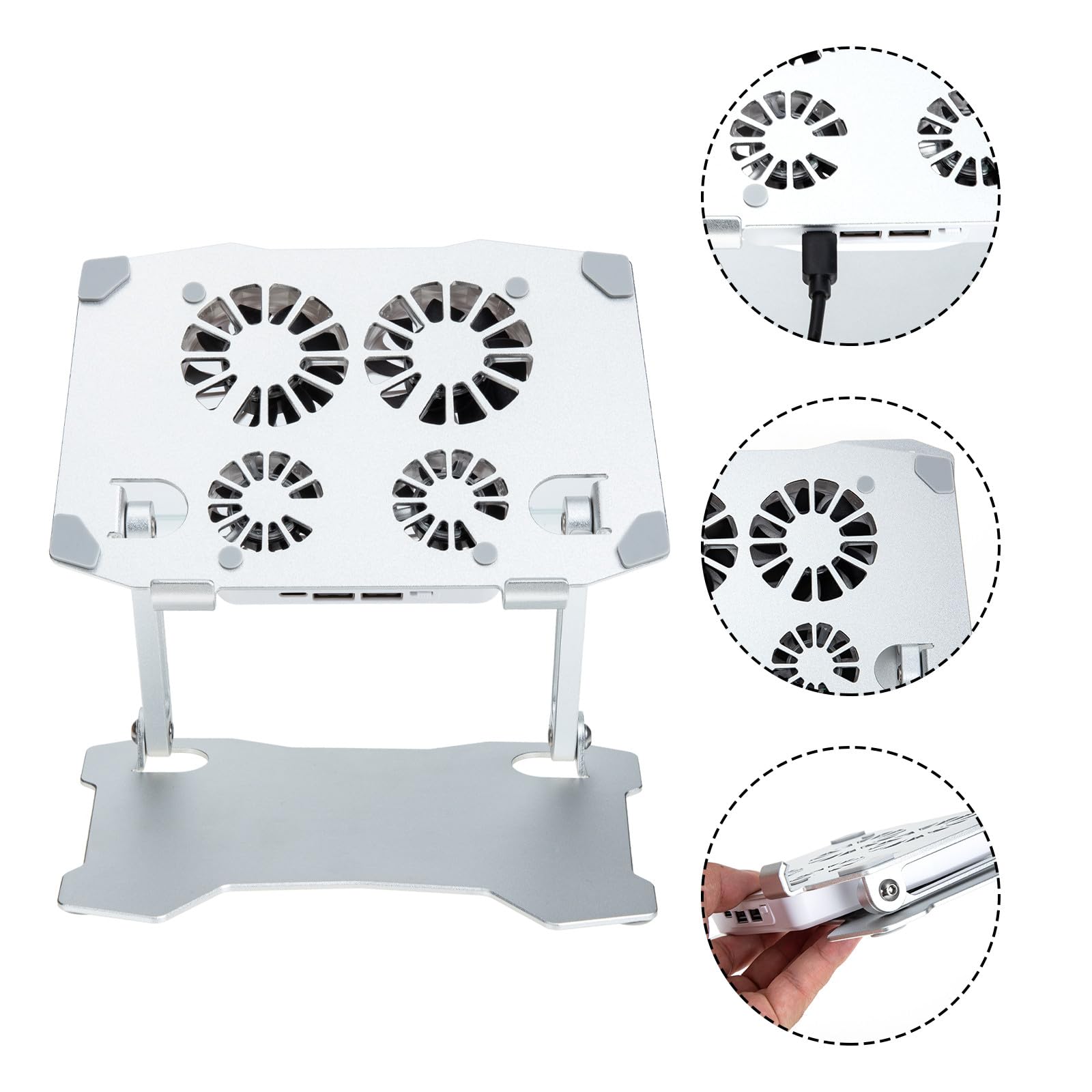 SHINEOFI Supporto per Laptop Regolabile in Altezza e Angolo 4 Ventole di Raffreddamento Silenziose, Struttura in Metallo Argento per Ufficio e Casa
