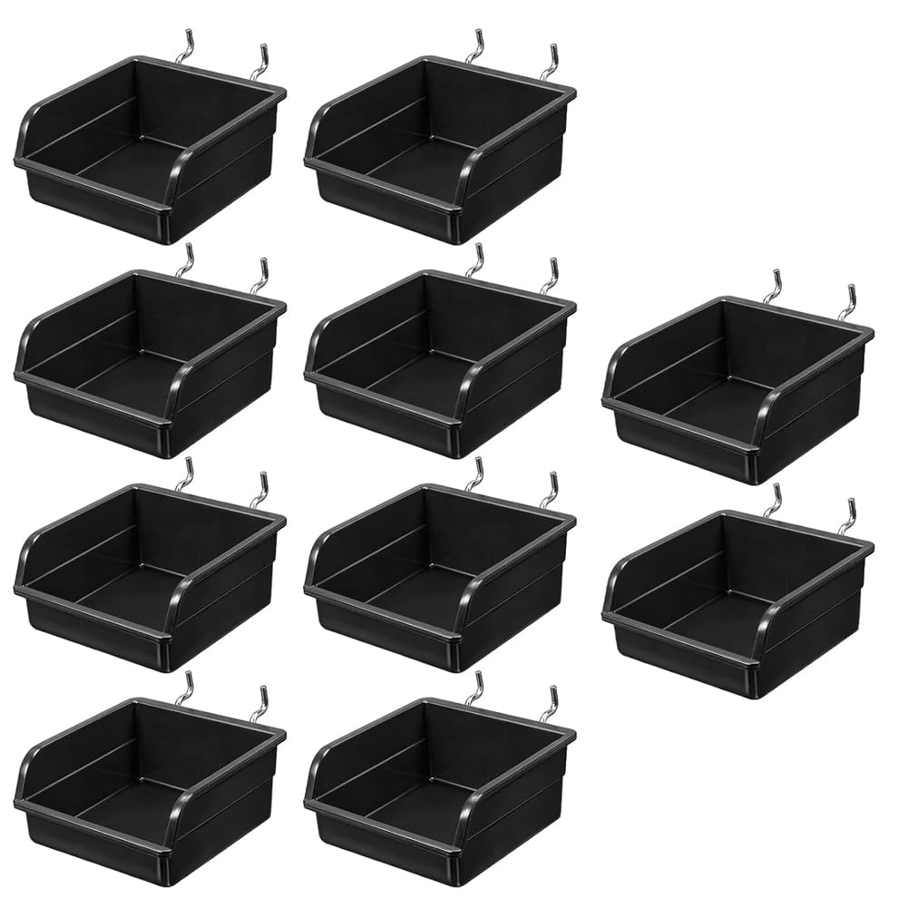 Ijsdnvjndx Black 10 Pegboard Bins With Metal Hooks Plastic Storage Tools Organizer For Garage Workshop Craft Room Hardware Tools