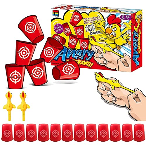 Slingshots Chicken Rubber Chicken 12 Dart Cups Flying Chicken Shooting Games Fidget Toys Stress Relief Finger flingers Stretchy Funny Party Game for Easter’s Day Gift Children Adults