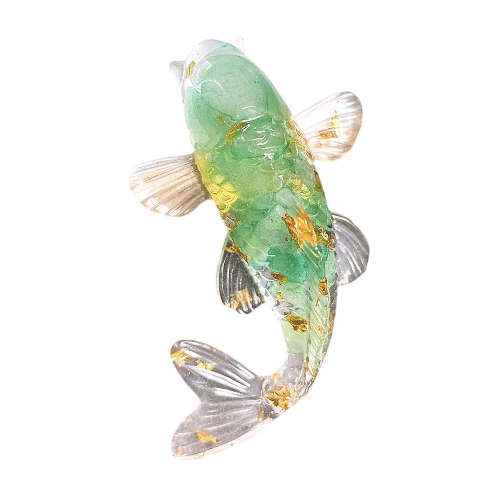 Milageto Koi Fish Figurine,Sculpture Feng Shui Collectibles,Unique,Lucky Ornament Mini Fish Statue for Shelf Car Office Home, Green