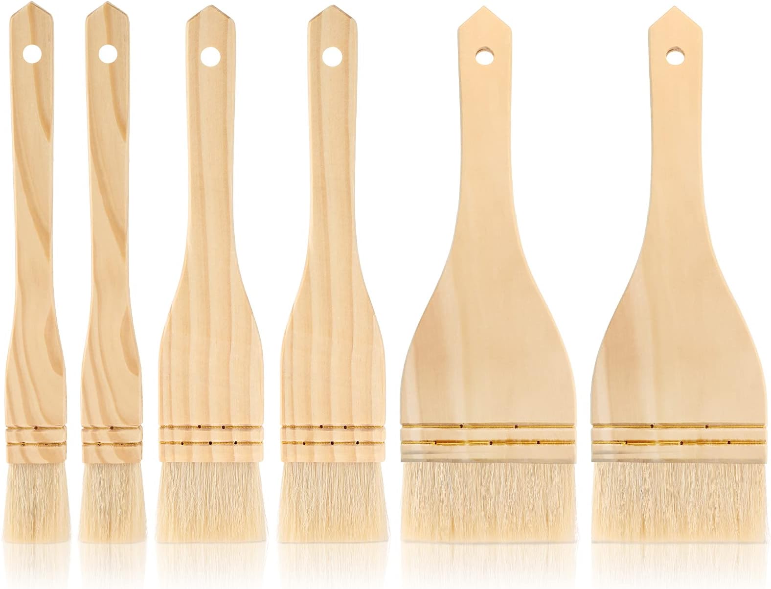 Flat Hake Brushes Hake Paint Brush Artist Painting Set Sheep Hair Bristles Wash for Watercolor, Wash, Ceramic and Pottery Painting, 1, 2 inch and 3 Inch(6 Pieces)