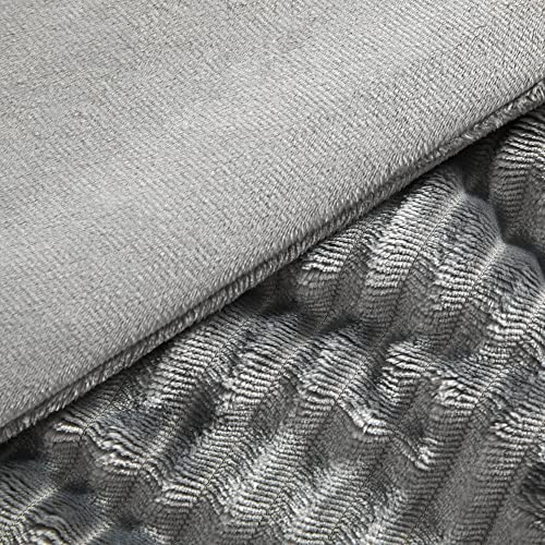 Tillyou Corduroy Twin Comforter Set- Polyester Corduroy Bedding Set, Grey Soft Warm Comfortable Bedding Set, 2 Pieces- Corduroy Comforter With 1 Pillowcase #TOP1