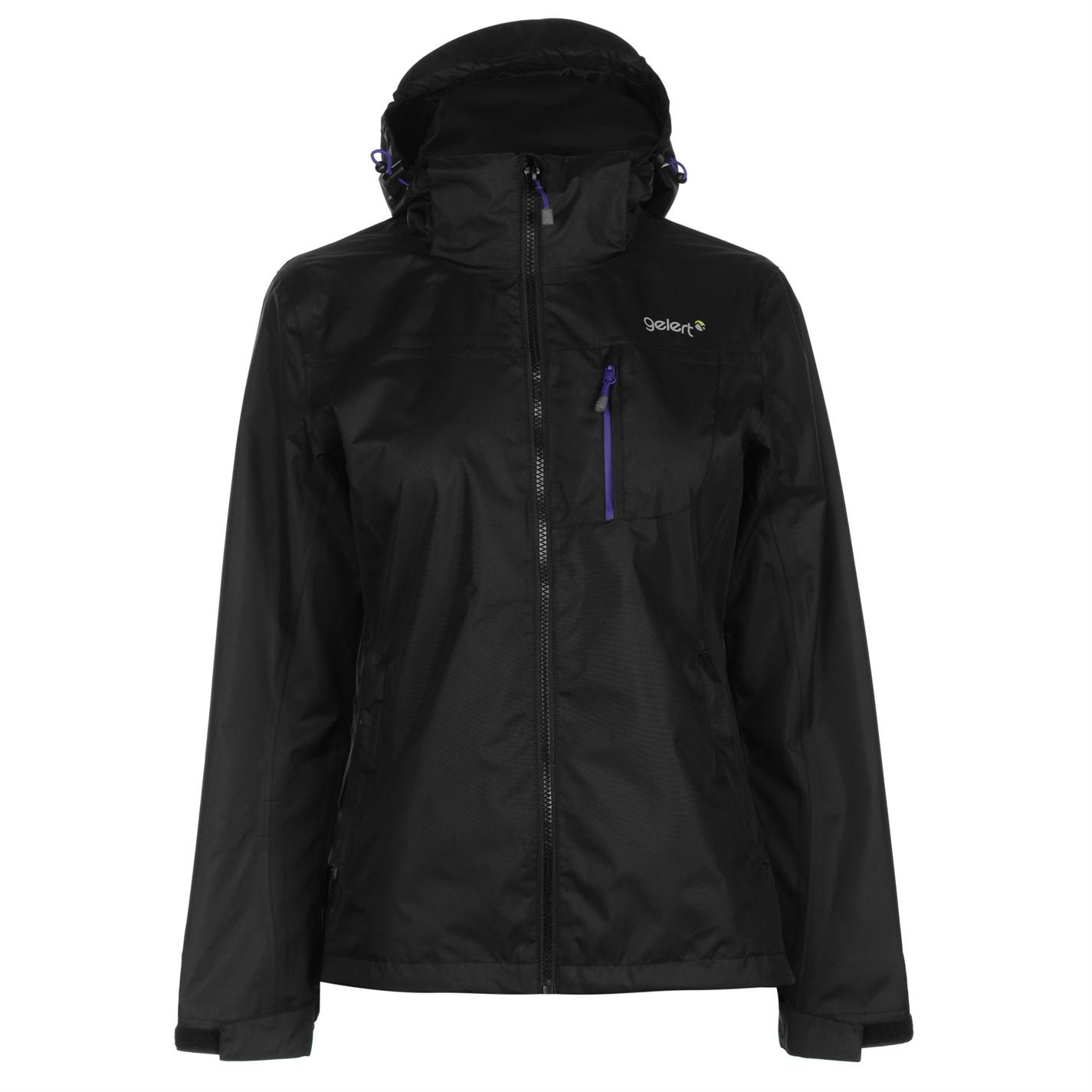 Gelert Womens Horizon Waterproof Jacket Coat Top Chin Guard Breathable Hooded Black/Gelert Purple 16 (XL)