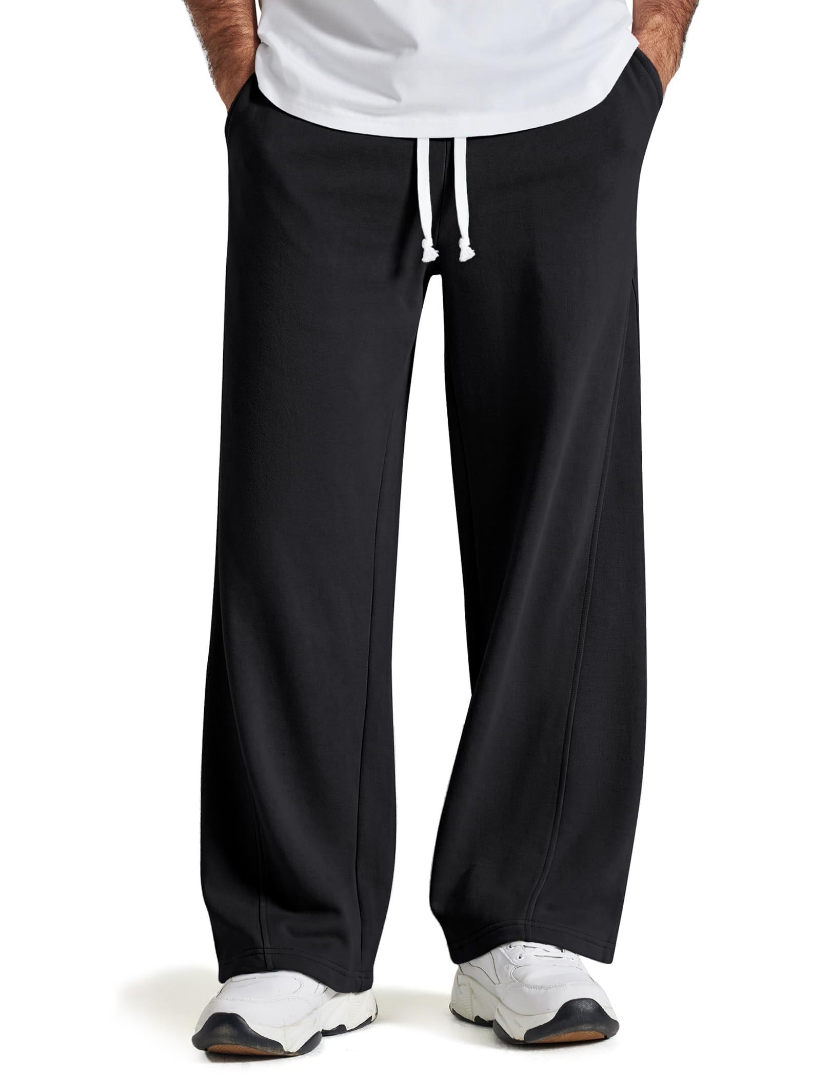COOFANDY Baggy Sweatpants Men Wide Leg Cotton Joggers for Men with Pockets | 2 in 1 Design, Ankle Drawcord, Cotton Blend, Wide Leg, 3 Deep Pockets, Drawstring Waist, Y2K, Loungewear, Gym Workout