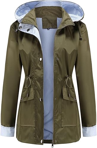MODFUL Chubasquero impermeable para mujer, chaqueta impermeable con capucha ligera