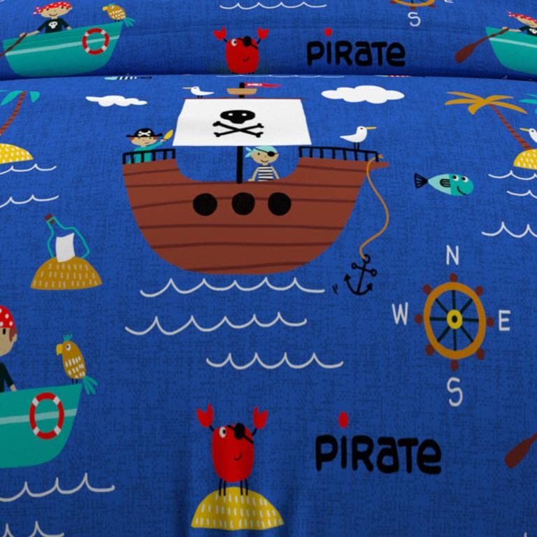 Soleil d'ocre, Duvet Cover Set, 140 x 200 cm, Pirate Blue, 100% Cotton, 57 Threads/cm2, Petit lit 1 personne - Image 3