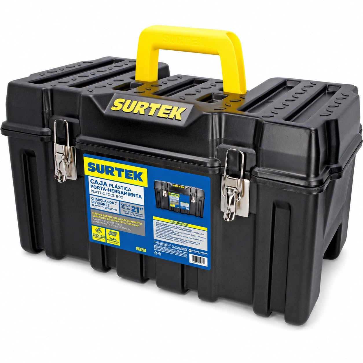 SURTEK Caja de herramientas – 21 x 11 x 10 pulgadas con construcción de plástico ABS moldeado y diseño de cierre de metal de doble cierre – CPS20, color negro