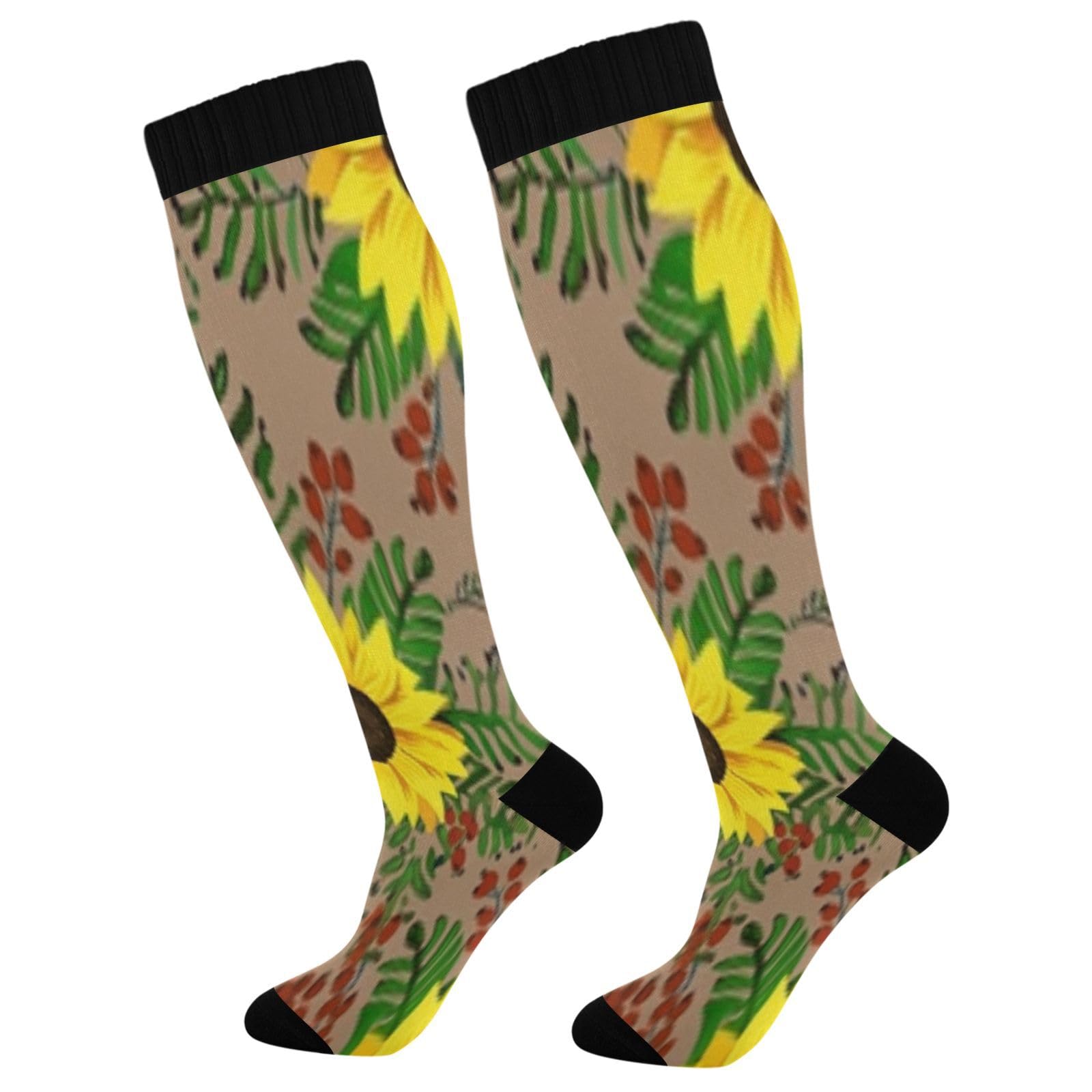 Wassud Vintage Sunflowers Compression Socks for Women and Men 20-30 mmHg Knee High Socks for Nurses Travel Socks 2 Pair