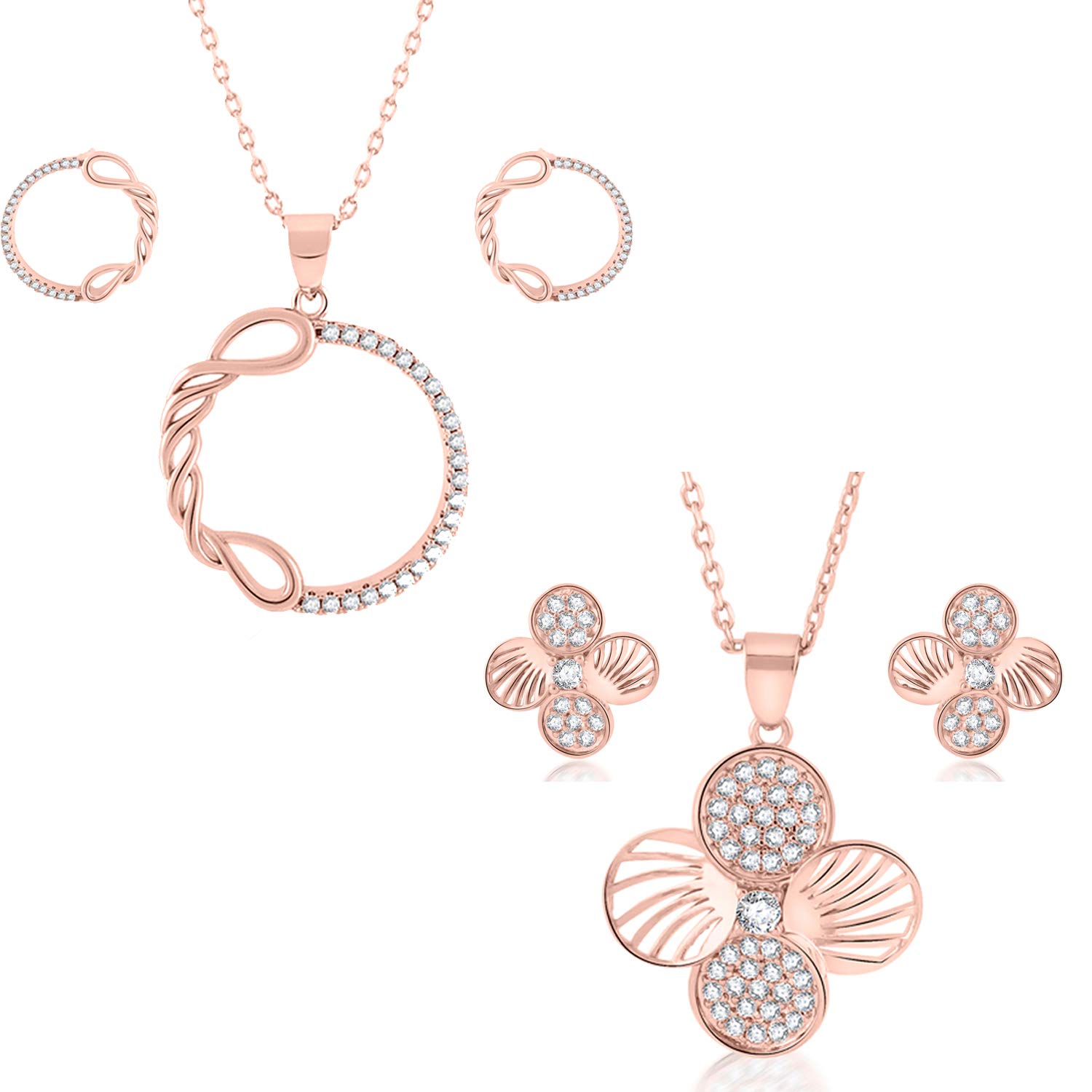 Okos Fashion Jewellery Alloy Rose Gold Plated Combo Of 2 Designer White Crystal Elements Studded Pendant Set Combo For Girls And Women CO1000365 (B08VJ6W96G) Amazon Price History, Amazon Price Tracker