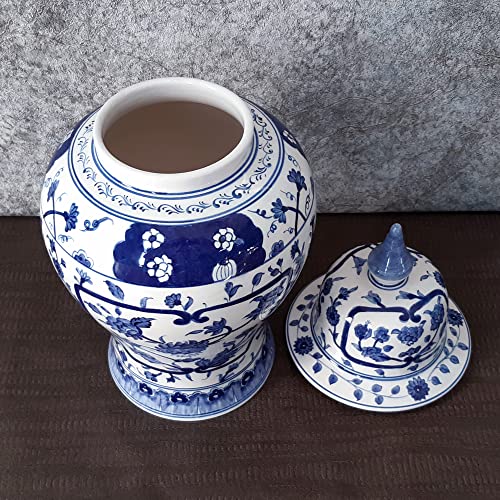 Exquisite Blue and White Handmade Ceramic Ginger Jar, 15.7 Inches Chinoiserie Pottery Decor - Image 5