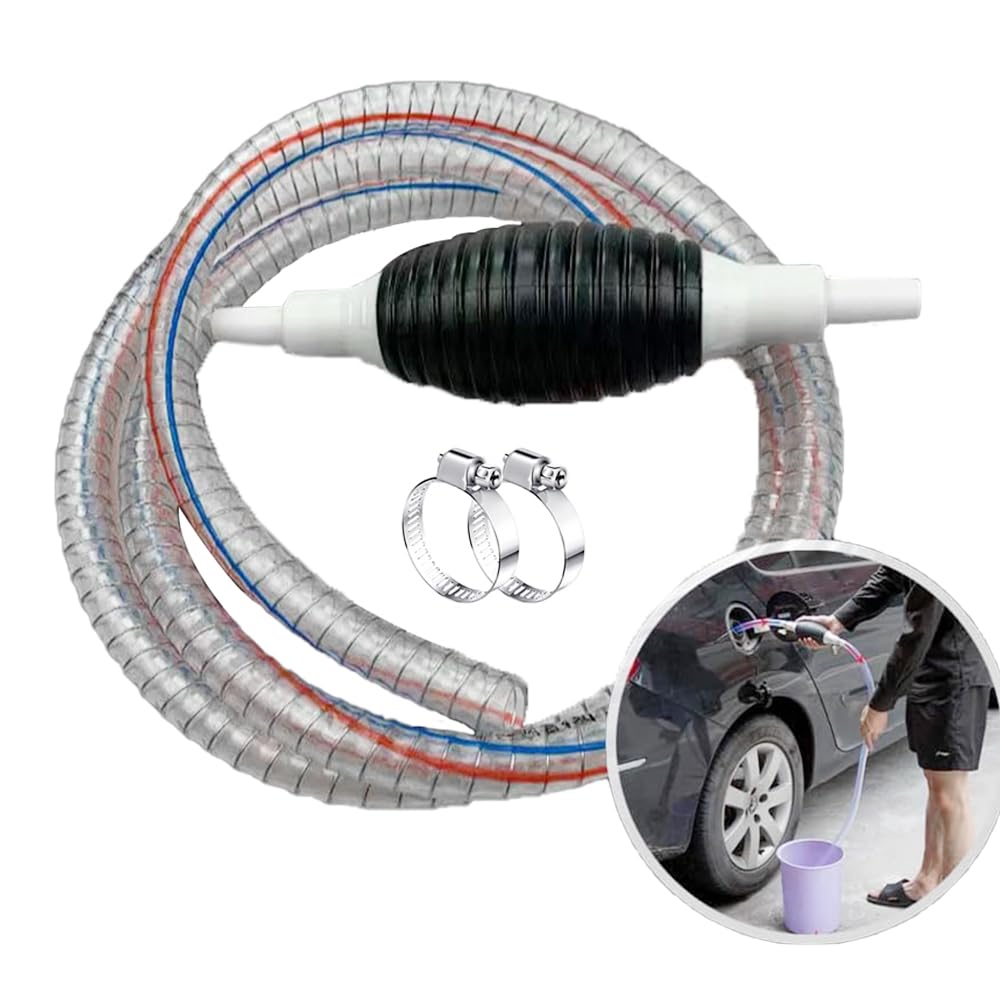 Upgraded Multifunction Siphon Hand Pump with 2M Syphon Steel Hose, Gasoline Transfer Pump, Portable Manual Fuel Transfer Pump for Gas Gasoline Petrol Diesel Oil Liquid Water Fish Tank