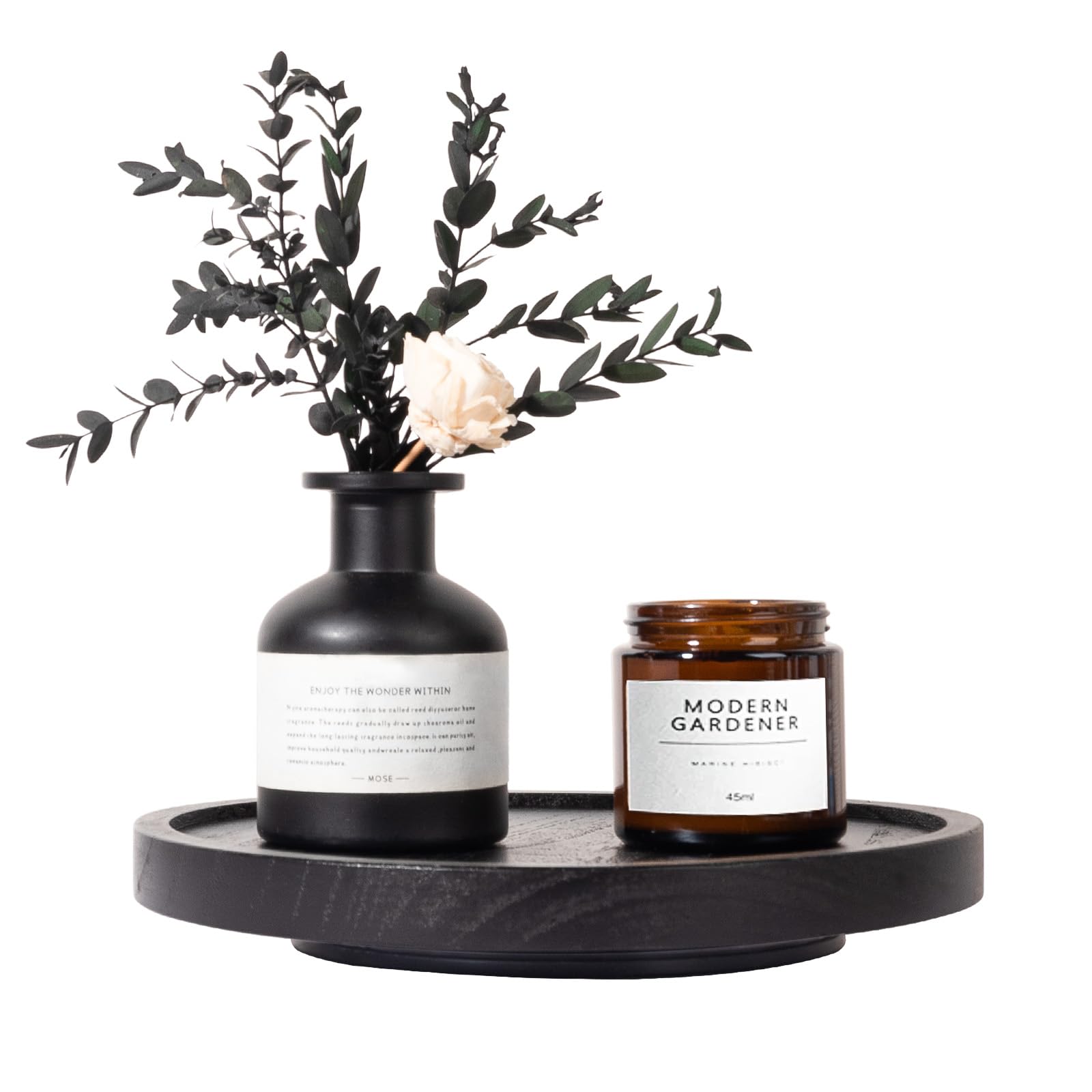 Wood Lazy Susan Organizer Kitchen Turntable for Cabinet Farmhouse Bathroom Decor Round Decorative Tray for Vanity, Counter, Sink, Coffee Table, 9 Inch