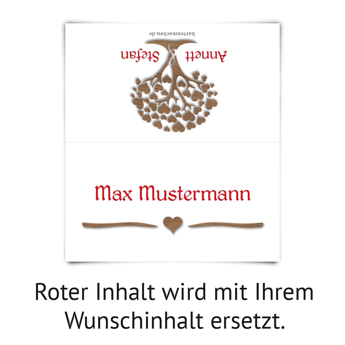 50 x Tischkarten zur Hochzeit Platzkarten individuell jede Karte anderer Name Namenskarten Set - Herzbaum