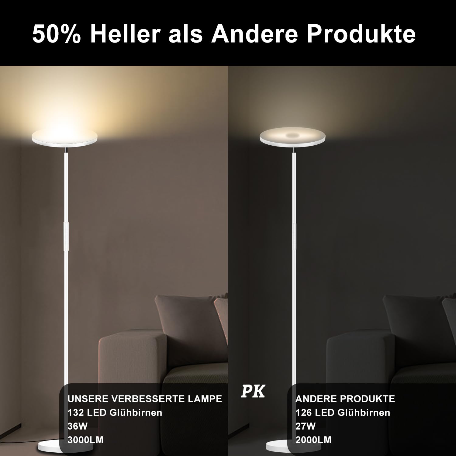 Biały Lampa podłogowa LED, 3600LM 36W Super jasna ściemnialna lampa podłogowa Salon 2700K-6500K Stepless Dimming, zdalne sterowanie i sterowanie dotykowe, nowoczesna lampa podłogowa do Sypialnia Biuro