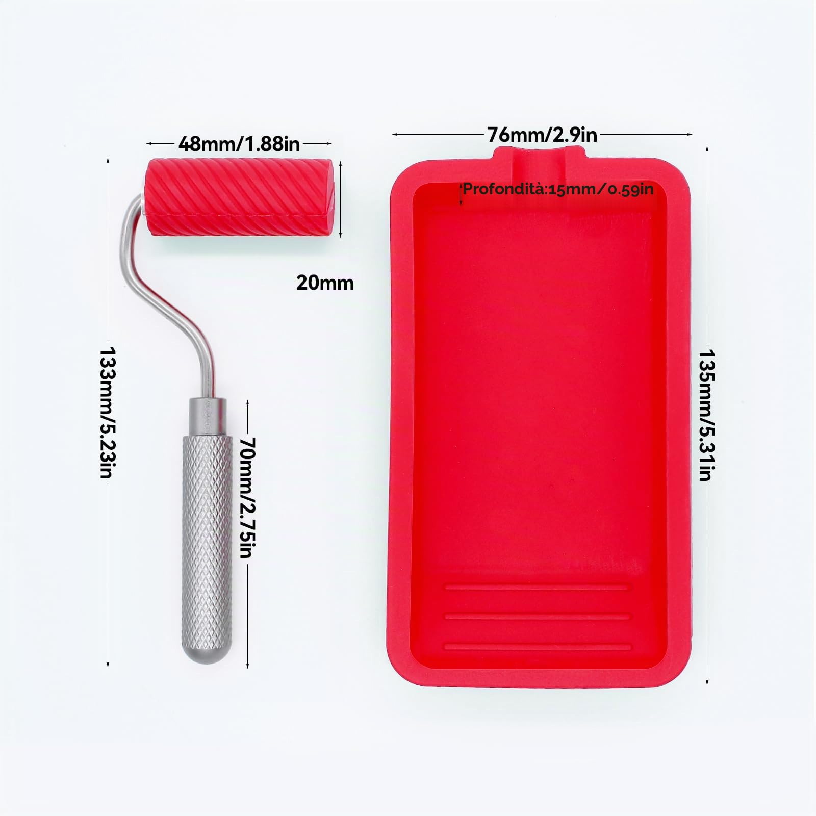 Rullo per Colla, Riutilizzabile, Colore Rosso, Set di Pennelli per Legno con Vassoio in Silicone per Lavori Artigianali e Progetti Adesivi
