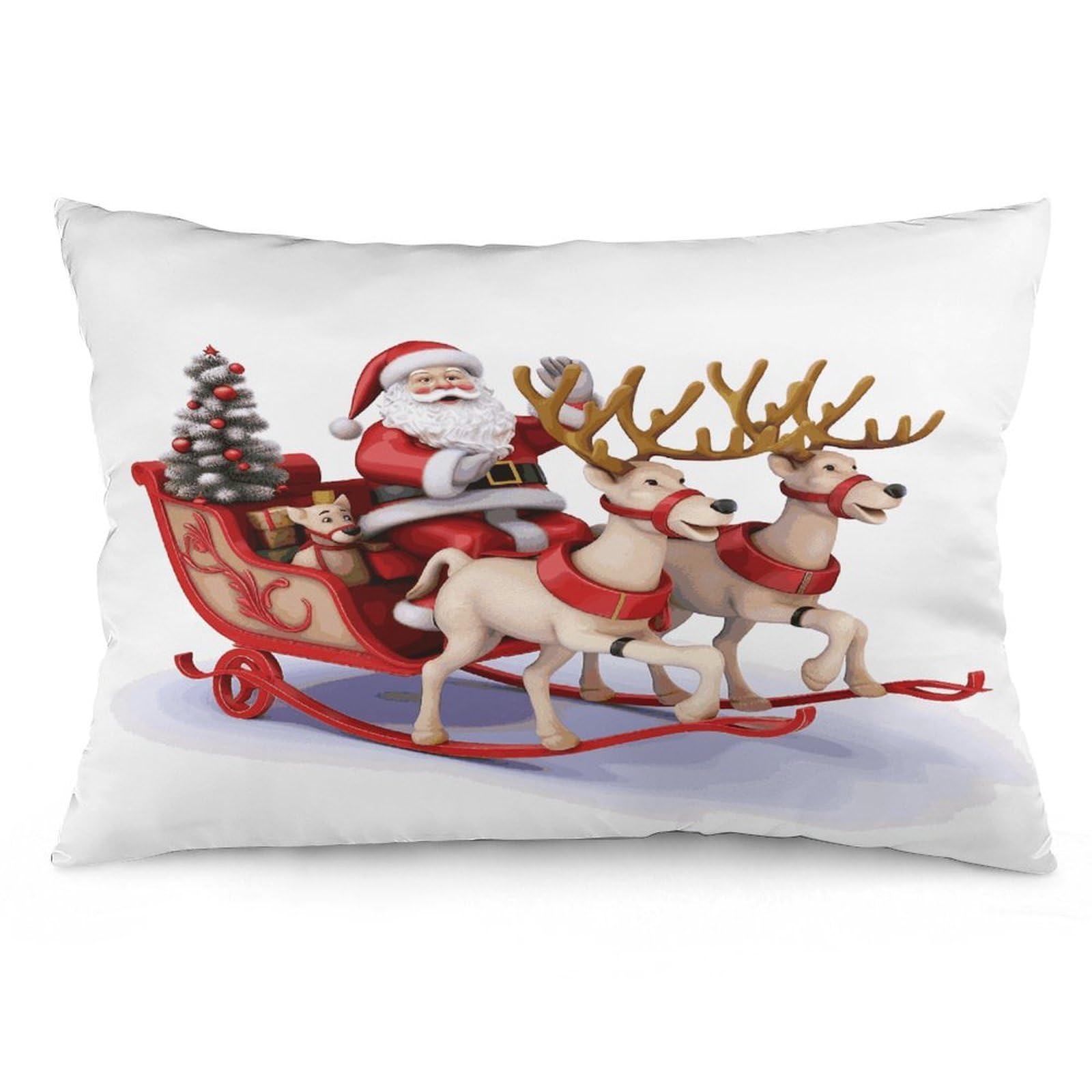 Santa Claus Reindeer Sled Throw Pillow Covers with Silent Zipper Polyester Pillow Protectors Removable Pillow Cases Soft Pillowcase Cozy Pillow Sham Cushion Cover for Sofa Car Bed 16 "x24