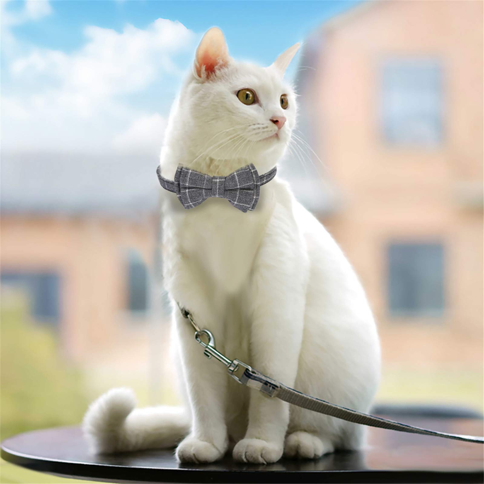SHUEASE 2 Pack Cat Collar Breakaway With Bow Tie & Bell – Adjustable 6.6-11.8 Inch, Cotton, Small Size (Grey)