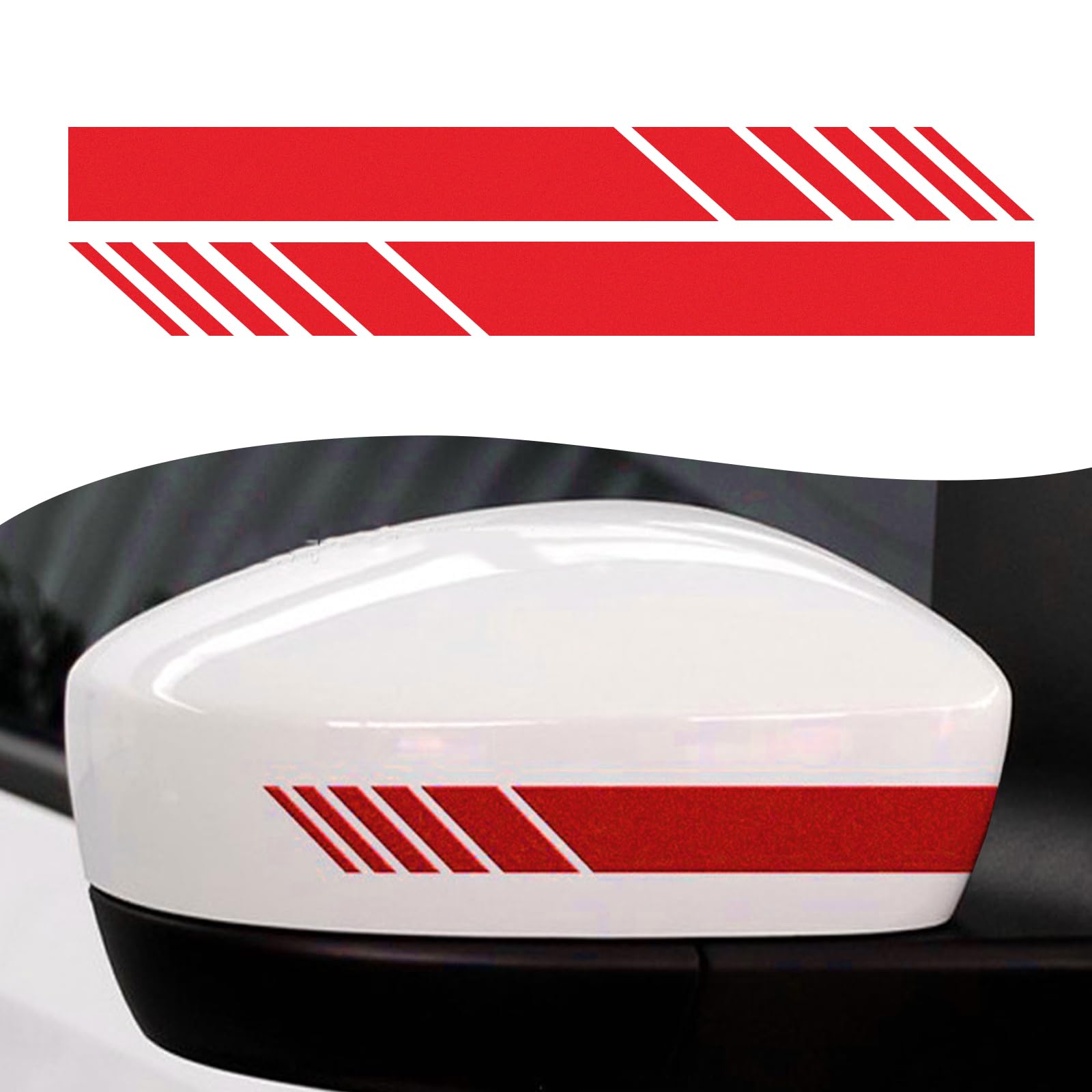 Augeny 2 PCS Car Rear View Mirror Stickers, Waterproof Vinyl Auto Side Rearview Mirror Stripes, Universal Reflective Anti-Collision Striped Warning Decal for Most Vehicles (Red)