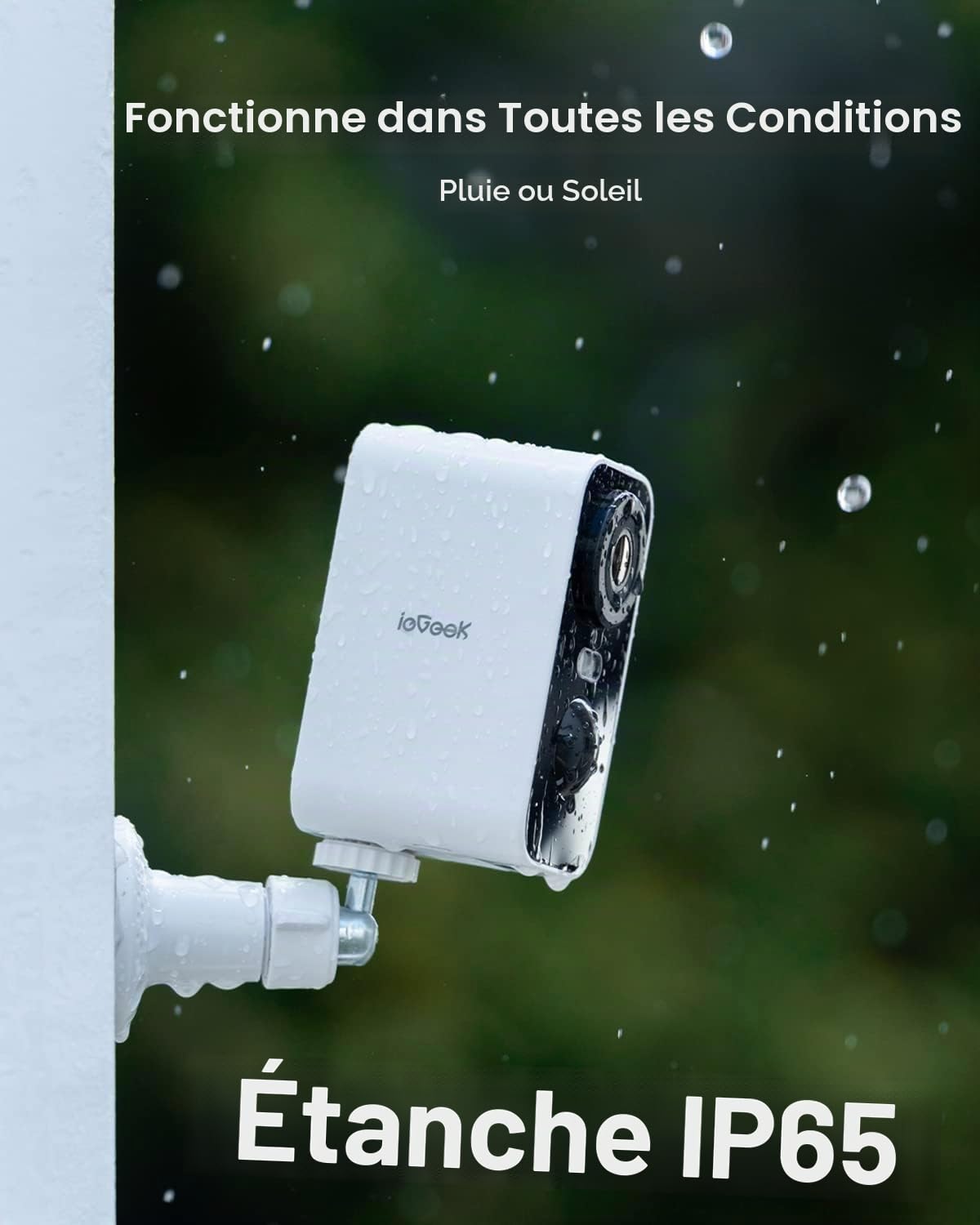 ieGeek Caméra Wi-Fi 2K extérieur/intérieur sans fil, batterie, phare et alarme intégrés, vision nocturne à couleurs, détection de mouvement PIR, 2 voies audio, stockage SD/Cloud, WiFi 2,4 GHz, IP65