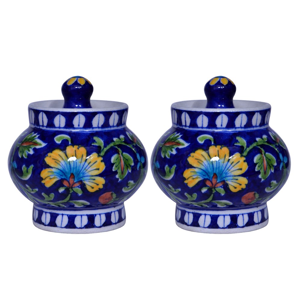 Craft Lovely Sugar Jar in Blue Pottery Set of 2