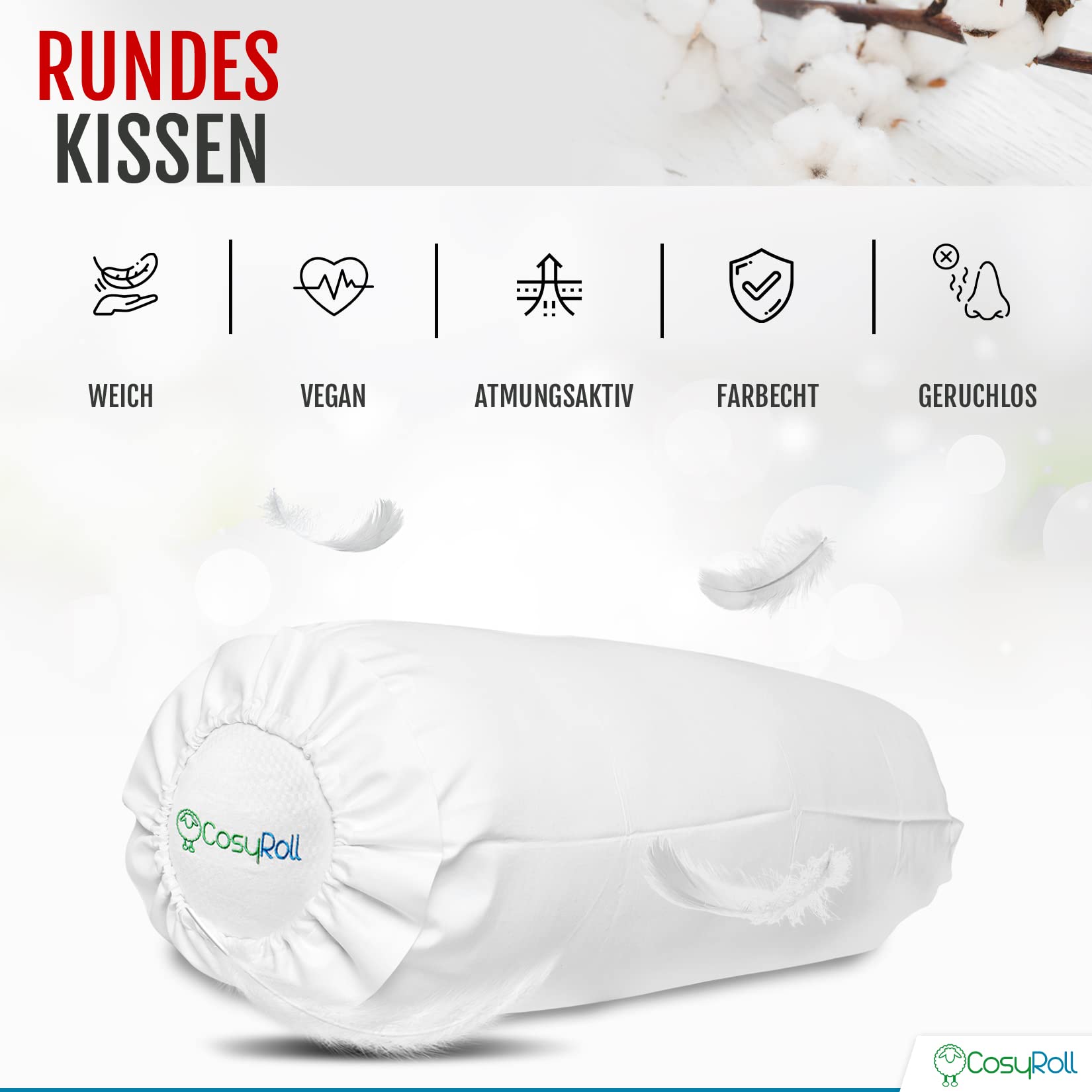 Original CosyRoll® Seitenschläferkissen & Kuschelkissen | Besser schlafen Kissen | 100% Baumwolle & Füllung aus Mikrofasern | 90cm x 30cm | Kissen mit Bezug Peony (Farbe: Pink)