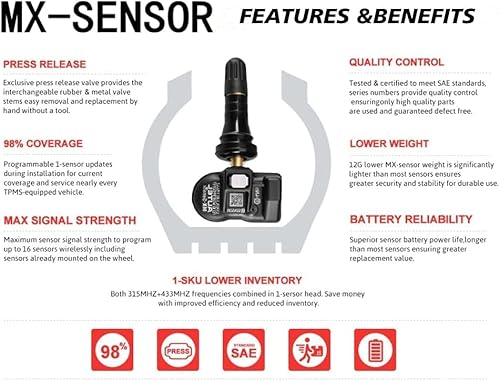 image for Autel Sensor-1 - Dual Frequency 315mhz and 433mhz Rubber Stem MX TPMS 