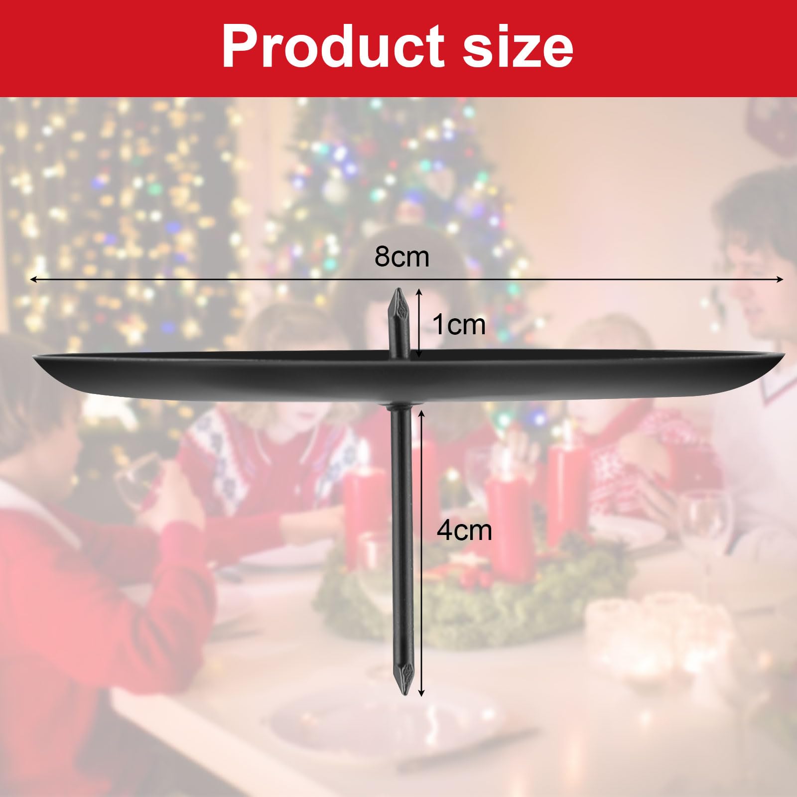 4Pcs Support Bougie en métal, Ø 8cm Bougeoir Noir pour Bougies de l'Avent, Assiette à Bougie Couronne de l'Avent avec épine, Décoration de Table de Noël, pour Décorer des Couronnes