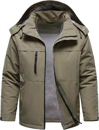 HOOD CREW Men's Winter Jackets Warm Fleece Lined Coats Windproof Waterproof Ski Jacket Outdoor Softshell Jacket with Hood