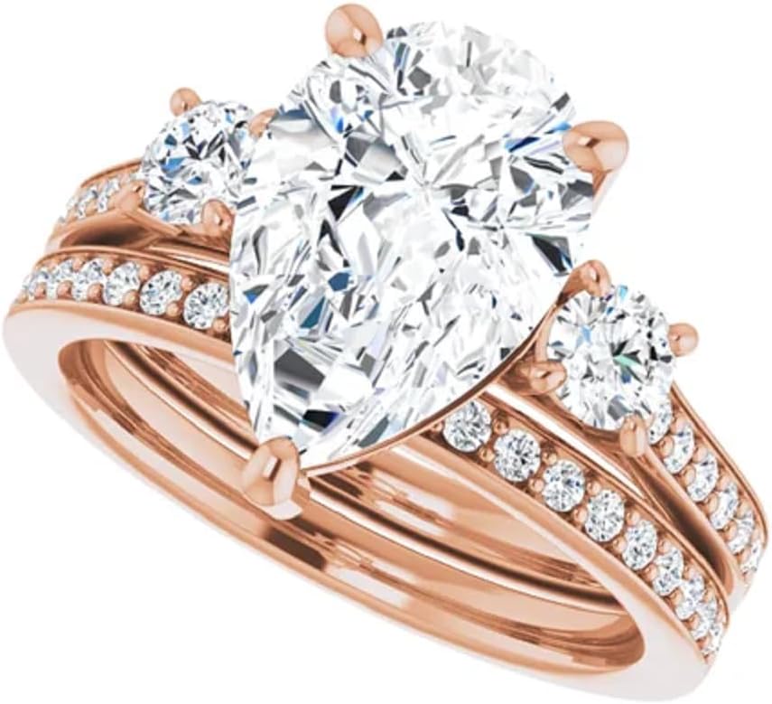 4CT-6CT Pear Cut Halo Moissanite Engagement Rings for Women | Handmade Wedding Bridal Ring Set | Pave Setting VVS1 925 Silver 10K/14K/18K Solid Rose Gold | Anniversary Promise Gifts For Her