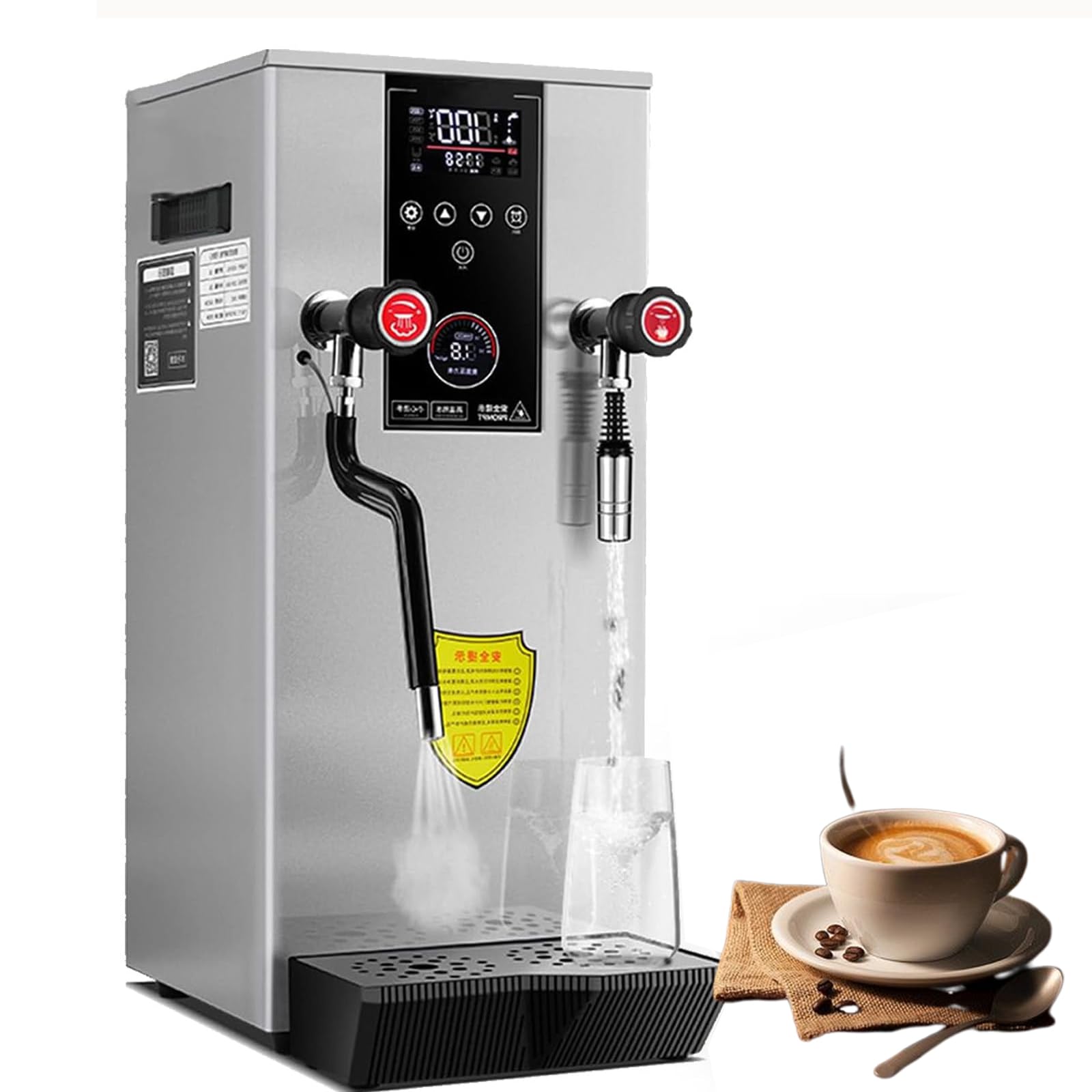 Eiwitany 2500W Commercial Milk Frother & Steamer - Electric Foam Maker for Espresso, Coffee, & Tea - LED Display, Ideal for Cafés & Dessert Shops (Silver)